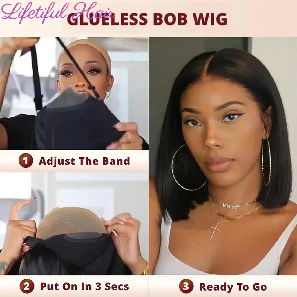 Glueless Bob Human Hair Wig — Ready-to-Wear Straight 4x4 Transparent Lace Closure for Women