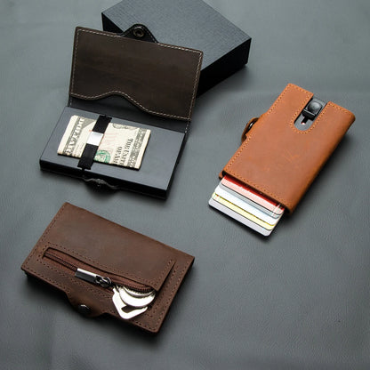 CASEKEY Men’s Wallet — 100% Genuine Cow Leather Short Card Holder Purse, High-Quality Brand Wallet for Men