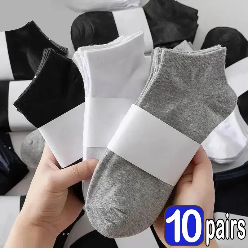 Unisex Ankle Socks Set – Solid Black White Gray Breathable Cotton Invisible Sports Short Socks for Men & Women (5/10 Pairs Pack)