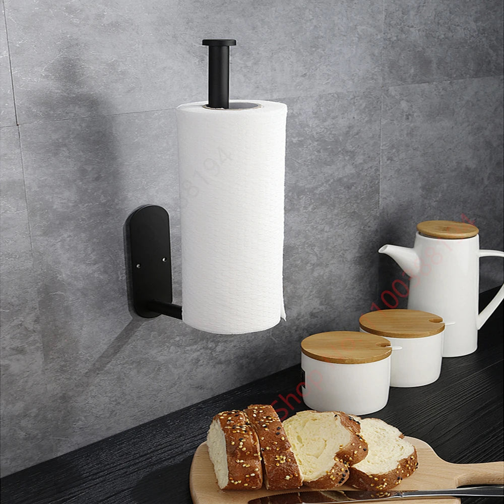Adhesive Wall Mount Toilet Paper Holder: Black/Silver Kitchen & Bathroom Roll Stand - Convenient Hanging Napkin Rack for WC Accessories
