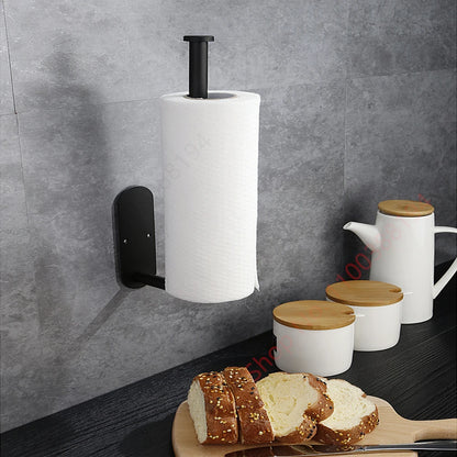 Adhesive Wall Mount Toilet Paper Holder: Black/Silver Kitchen & Bathroom Roll Stand - Convenient Hanging Napkin Rack for WC Accessories