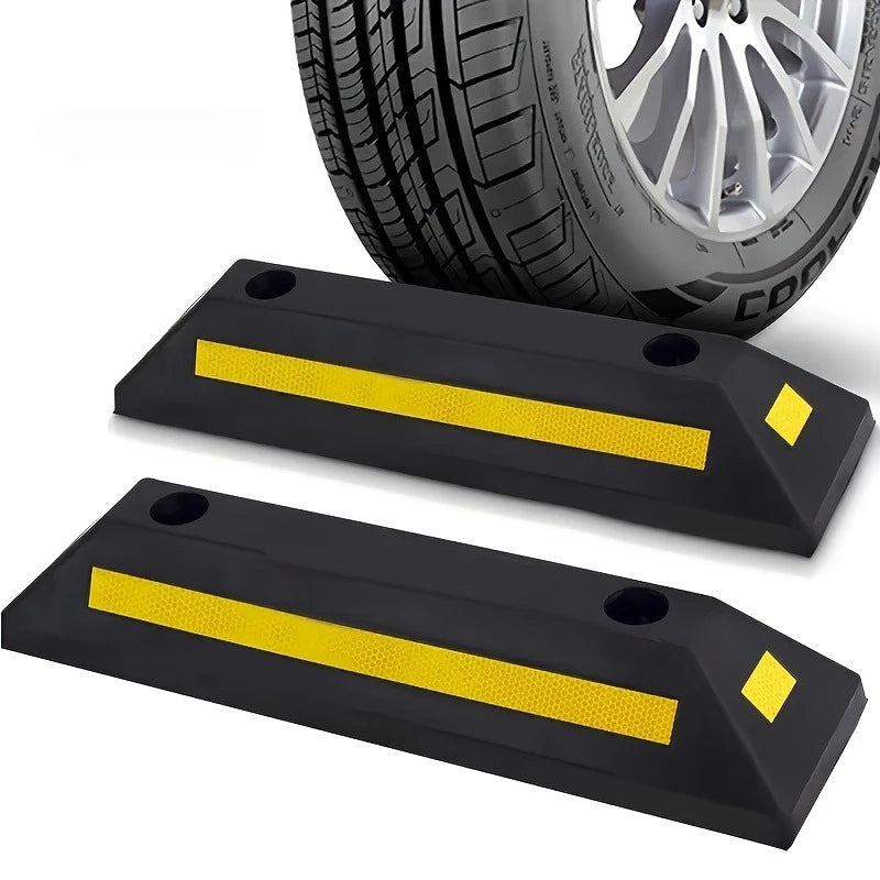 Car Wheel Stopper Parking Guide – Durable Rubber Garage Stopper with Yellow Strips, Fits All Vehicle Models