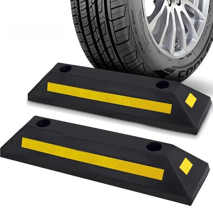 Car Wheel Stopper Parking Guide – Durable Rubber Garage Stopper with Yellow Strips, Fits All Vehicle Models