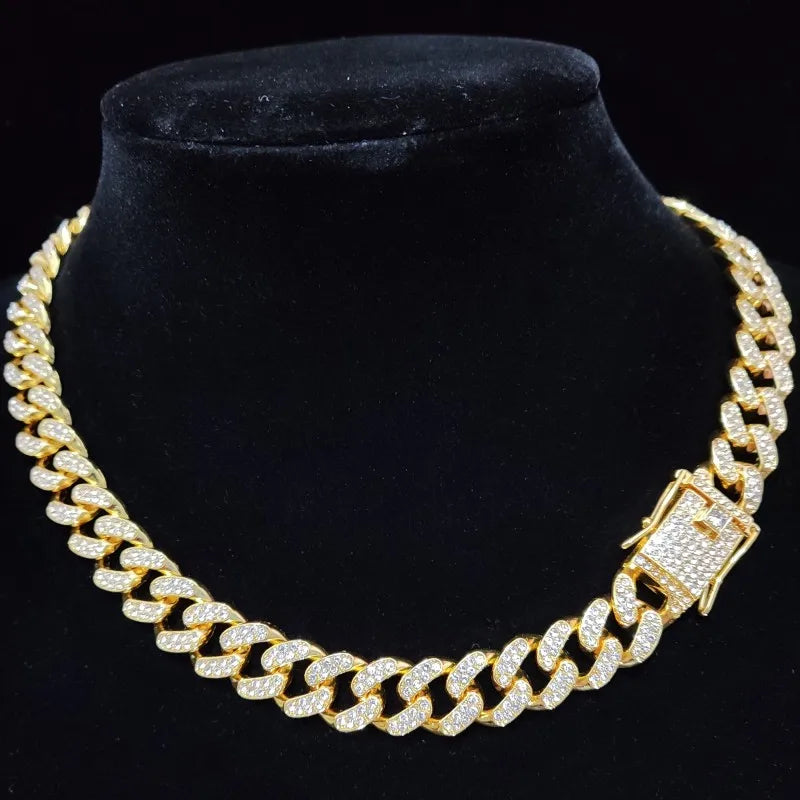 Hip-Hop Iced Out Bling Chain Necklace – 13mm Miami Cuban Chain for Men & Women, High-Quality Fashion Jewelry