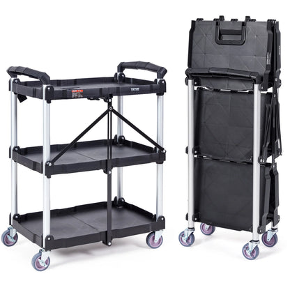 VEVOR 3-Tier Folding Rolling Utility Cart – Slim Storage Shelf & Slide Organizer for Kitchen & Bathroom