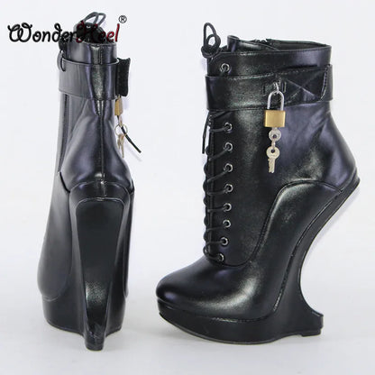 Women’s 18cm Extreme Platform Ankle Boots - 3cm Wedge Heel Matte Leather Nightclub Boots