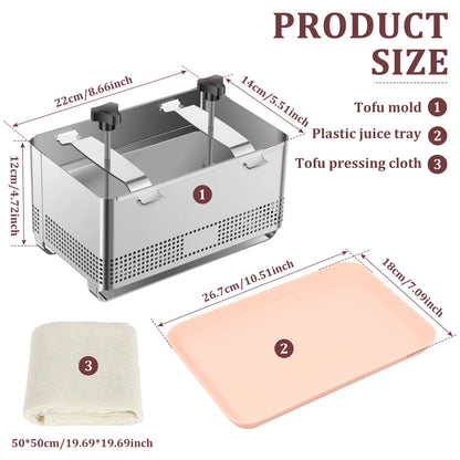 304 Stainless Steel Tofu Press Mold - Homemade Tofu & Cheese Making Kit with Trays and Filter Cloth