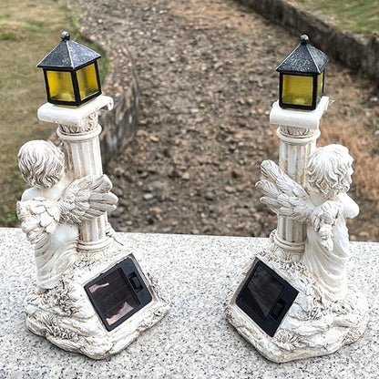 Solar Lamp Angel Sculpture – European Roman Column Resin Outdoor Garden & Courtyard Home Decoration