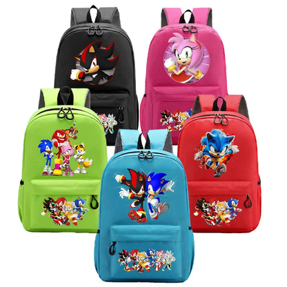 Cartoon Sonic Backpack — School Bag for Kids & Teens Featuring Amy, Rose & Shadow Characters, Perfect Gift for Boys