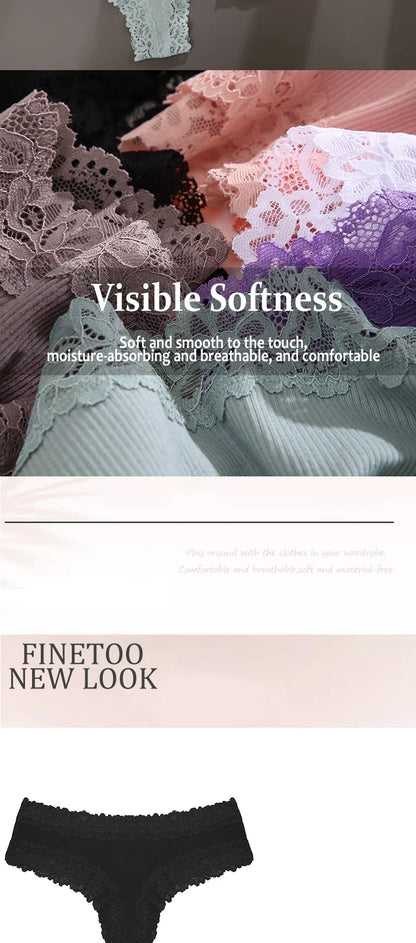 3PCS Lace Seamless Cotton Panties - Ribbed Brazilian Low Waist, Breathable Women’s Underwear, Plus Size Lingerie