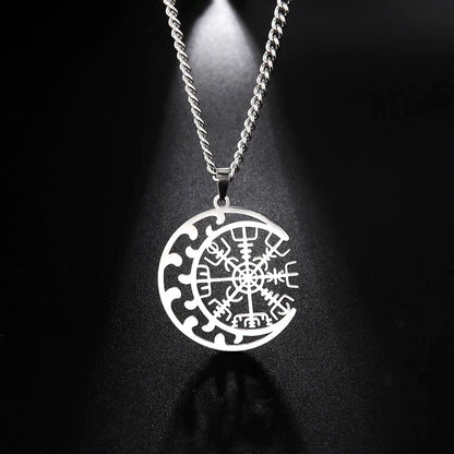 Viking Nordic Rune Compass Necklace – Stainless Steel Triquetra Amulet Pendant Jewelry Gift