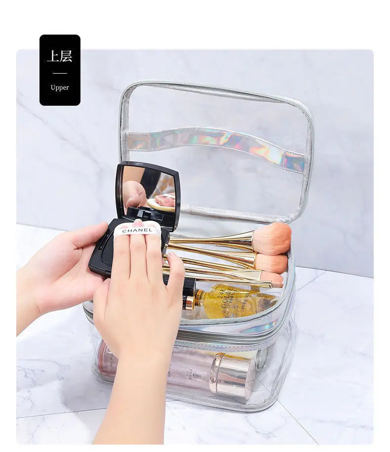 Korean Transparent Makeup Bag – Large Capacity Waterproof Toiletry Bag with Dry & Wet Separation, Portable Travel Cosmetic Storage