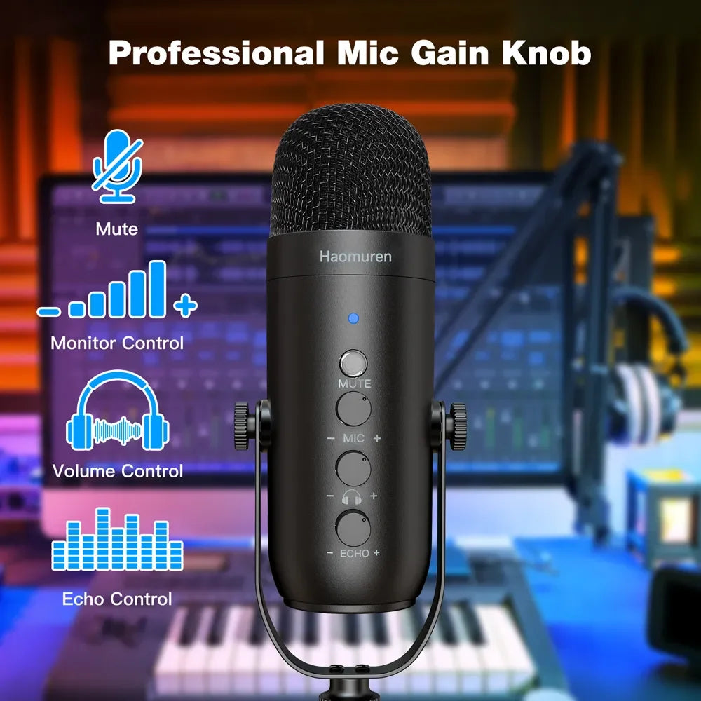 Haomuren USB Podcast Microphone Kit – Cardioid Condenser Mic with Boom Arm for Streaming, Recording, YouTube & PC Studio Use