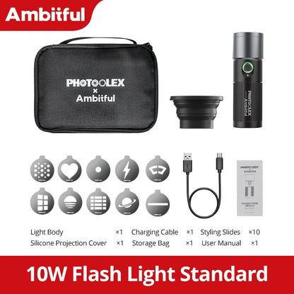 SIDANDE & AMBITFUL COB Gobo Projector Light Kit - 10W–25W Bi-Color LED with Adjustable Aperture & Built-In Battery