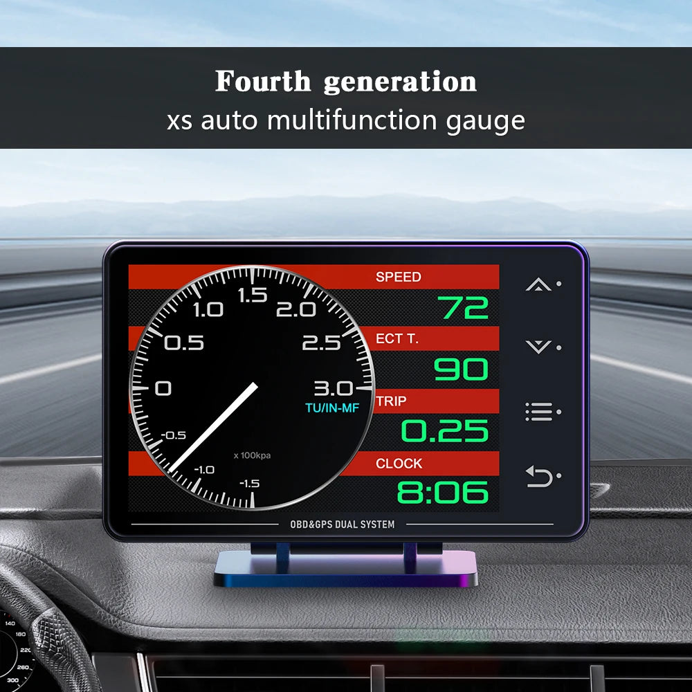 XS HUD Car Gauge – Multi-Function OBD+GPS Display for Water Temp, Turbo, Oil Pressure & Oil Temp Head-Up Display