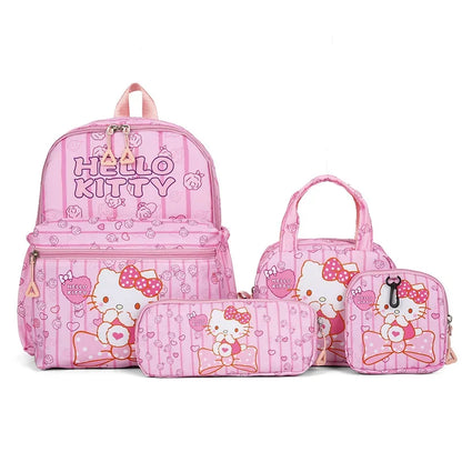 4pcs Kuromi & Hello Kitty Sanrio Backpack Set – Includes Pencil Case, Shoulder Bag, Wallet & Melody Daypack