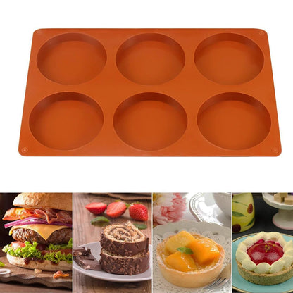 6-Hole Round Silicone Baking Mold – Cake, Jelly, Pudding, Soap & Ice Making Tool for Pastry, Bread & Dessert Decoration
