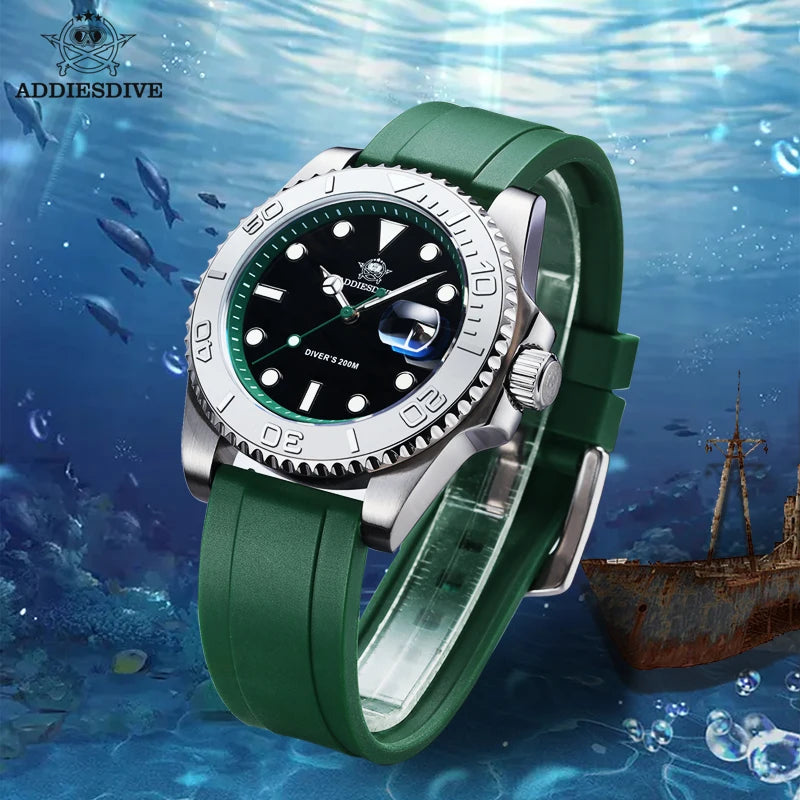 ADDIESDIVE 41mm Men’s Quartz Dive Watch – Rotatable Bezel, Stainless Steel, Luminous BGW9, Rubber Strap, 200m Water Resistant