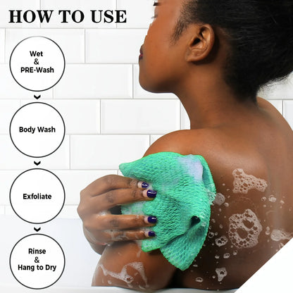 African Net Bath Sponge - Exfoliating Body Scrub for Deep Cleansing and Smoothing Arms, Feet, Back, Neck & Legs