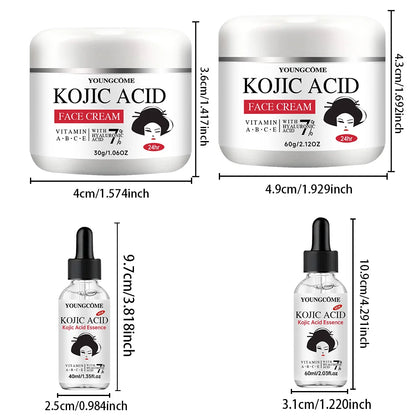 YOUNGCOME Kojic Acid Serum & Cream Set - 2-in-1 Brightening Skincare for Dark Spots, Acne Marks & Even Skin Tone
