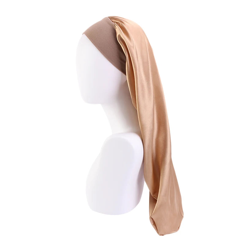 Long Satin Sleep Bonnet for Women — Silky Hair Care Cap with Wide Elastic Band for Braids, Curly & Natural Hair