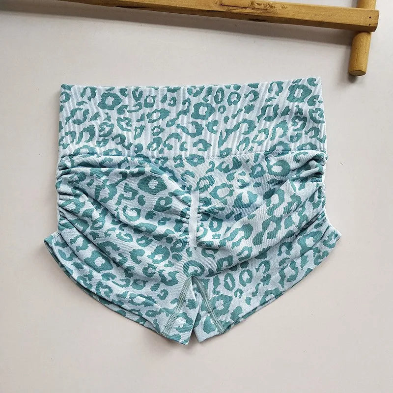 Women's Leopard Print Seamless Yoga Shorts - High-Waisted Butt-Lifting Fitness Workout Shorts