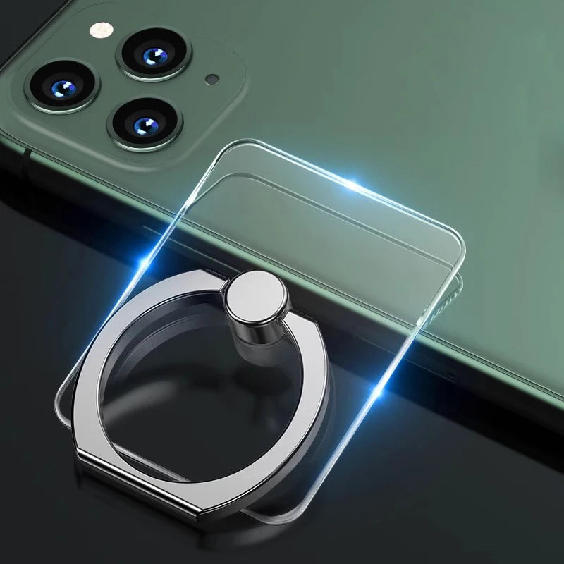360° Rotating Finger Ring Transparent Phone Holder Stand – Clear Finger Grip Kickstand Compatible with iPhone Cases for Secure Hands-Free Viewing