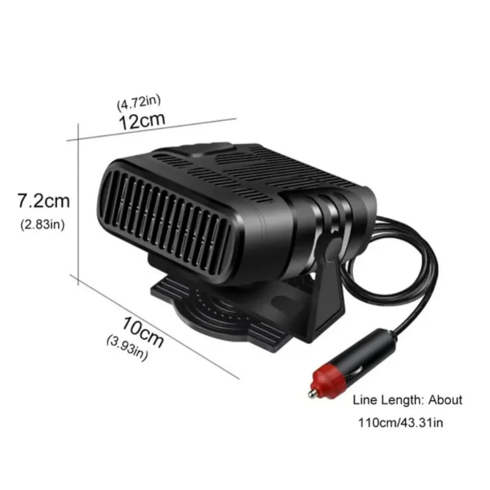 Electric Car Heater & Air Cooler Fan 12V/24V – Portable 120W Demister Defroster for Windshield Defogging