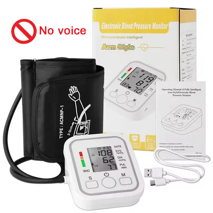 Spanish Voice Digital Arm Blood Pressure Meter – Medical Tonometer, Tensiometer, Sphygmomanometer with Pulse Measurement