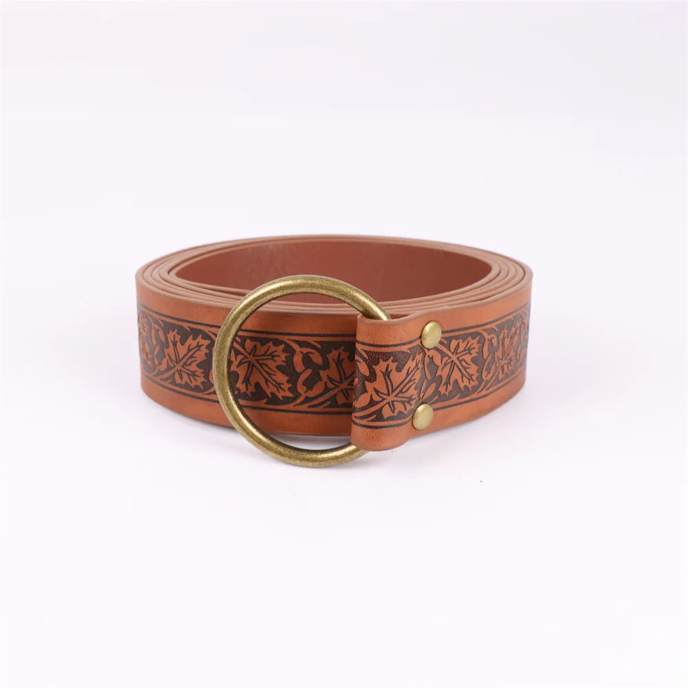 6PCS Medieval Cosplay Belts – Elf Leaf Embossed Leather with Potion Bottle, Viking Halloween