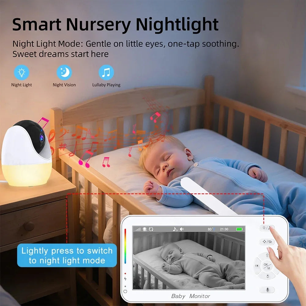WiFi 1080P Baby Monitor with 4.3" Display & App Control – Night Vision PTZ Camera, 2-Way Audio, Lullabies, Feeding Reminder & Night Light Nanny Cam