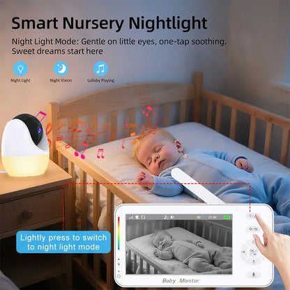 WiFi 1080P Baby Monitor with 4.3" Display & App Control – Night Vision PTZ Camera, 2-Way Audio, Lullabies, Feeding Reminder & Night Light Nanny Cam