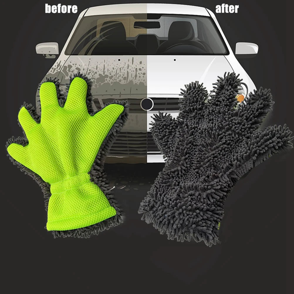 5-Finger Soft Car Washing Gloves - Cleaning Brush for Car and Motorbike, Drying Towels, Car Styling