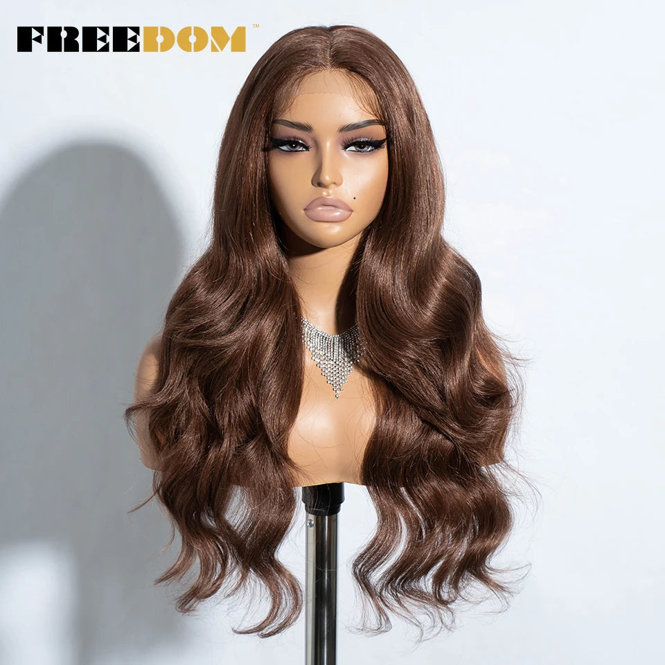 FREEDOM 26-Inch Synthetic Lace Front Wig for Women — Honey Brown Body Wave with Ombre Blonde Highlights, Cosplay & Fashion Wig