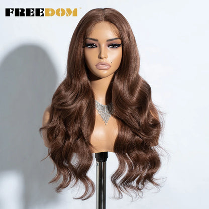 FREEDOM 26-Inch Synthetic Lace Front Wig for Women — Honey Brown Body Wave with Ombre Blonde Highlights, Cosplay & Fashion Wig