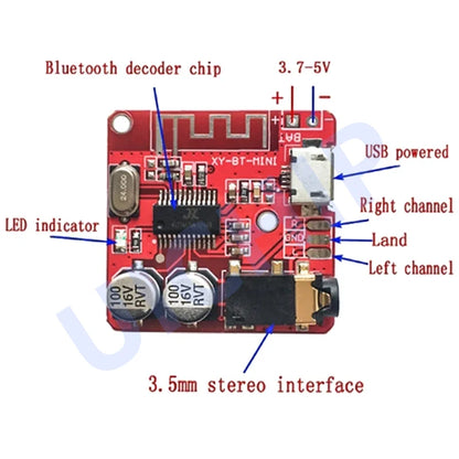 Bluetooth 5.0 Audio Receiver Board - Wireless Stereo MP3 Decoder Module for Car Audio and DIY Projects, 3.7–5V
