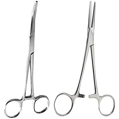 Stainless Steel Hemostatic Forceps - Locking Surgical Clamps with Curved & Straight Tip Pliers