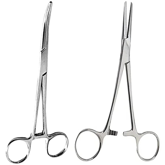 Stainless Steel Hemostatic Forceps - Locking Surgical Clamps with Curved & Straight Tip Pliers