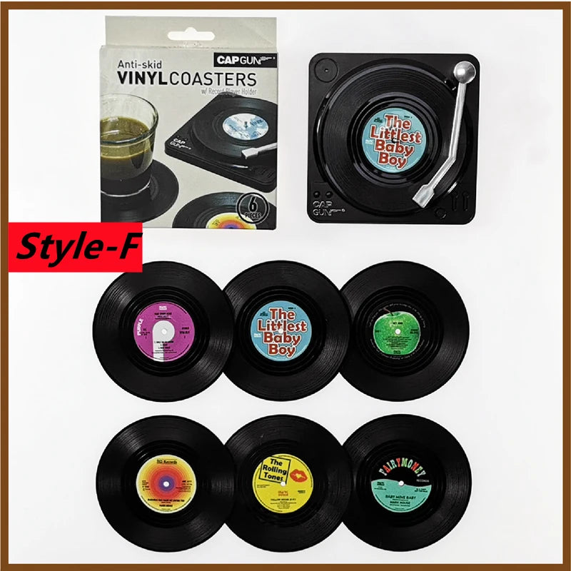 2/4/6PCS Retro Vinyl Record Drink Coasters | Anti-Slip Heat Resistant Mug Mats | Music-Themed Coffee Table Placemats Decor