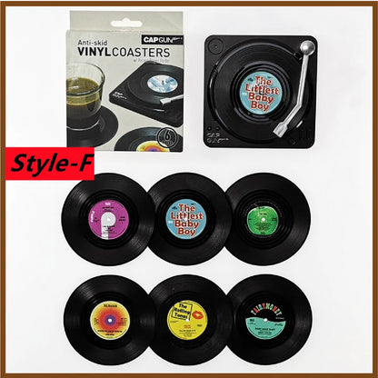 2/4/6PCS Retro Vinyl Record Drink Coasters | Anti-Slip Heat Resistant Mug Mats | Music-Themed Coffee Table Placemats Decor