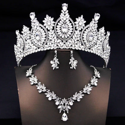 Rhinestone Bridal Tiara Jewelry Set - Wedding Crown with Necklace and Earrings for Women