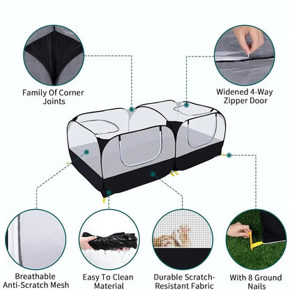 Portable Small Animal Playpen - Foldable Pet Cage with Transparent Mesh for Cats & Chickens