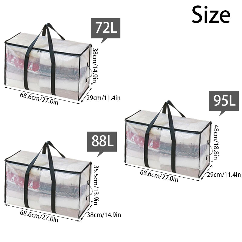 Large Capacity Waterproof Clothes Storage Bag – Foldable Blanket & Garment Organizer for Home, Bedroom, Closet, Transparent Storage Container