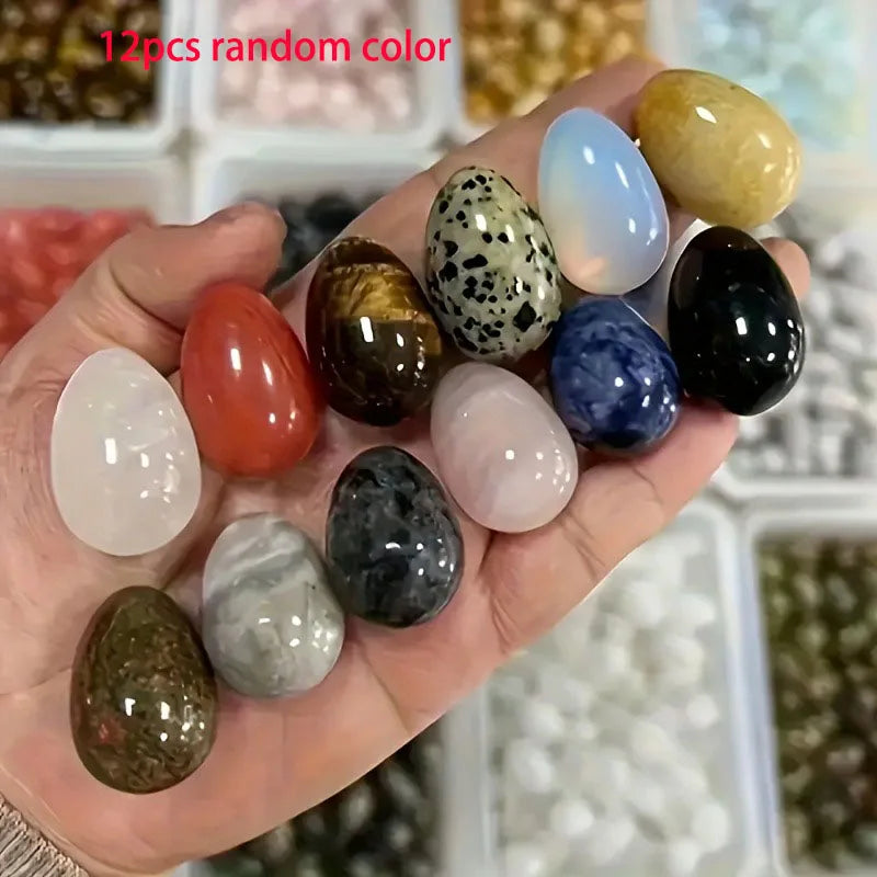 12-Piece Polished Egg Stones Set - Decorative Crystal Stones for Home Décor, Desktops, Aquariums, and DIY Crafts