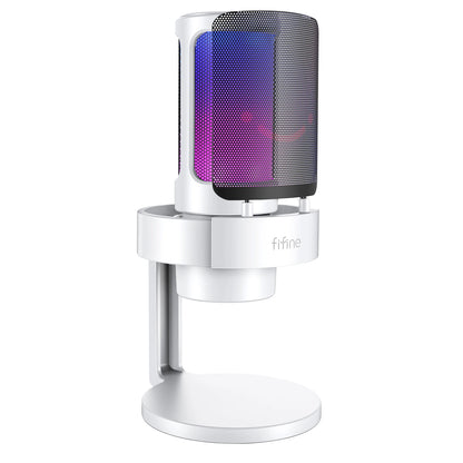 FIFINE A8 USB Microphone with RGB, Touch Mute & Headphone Output for Recording & Streaming on PC Mac