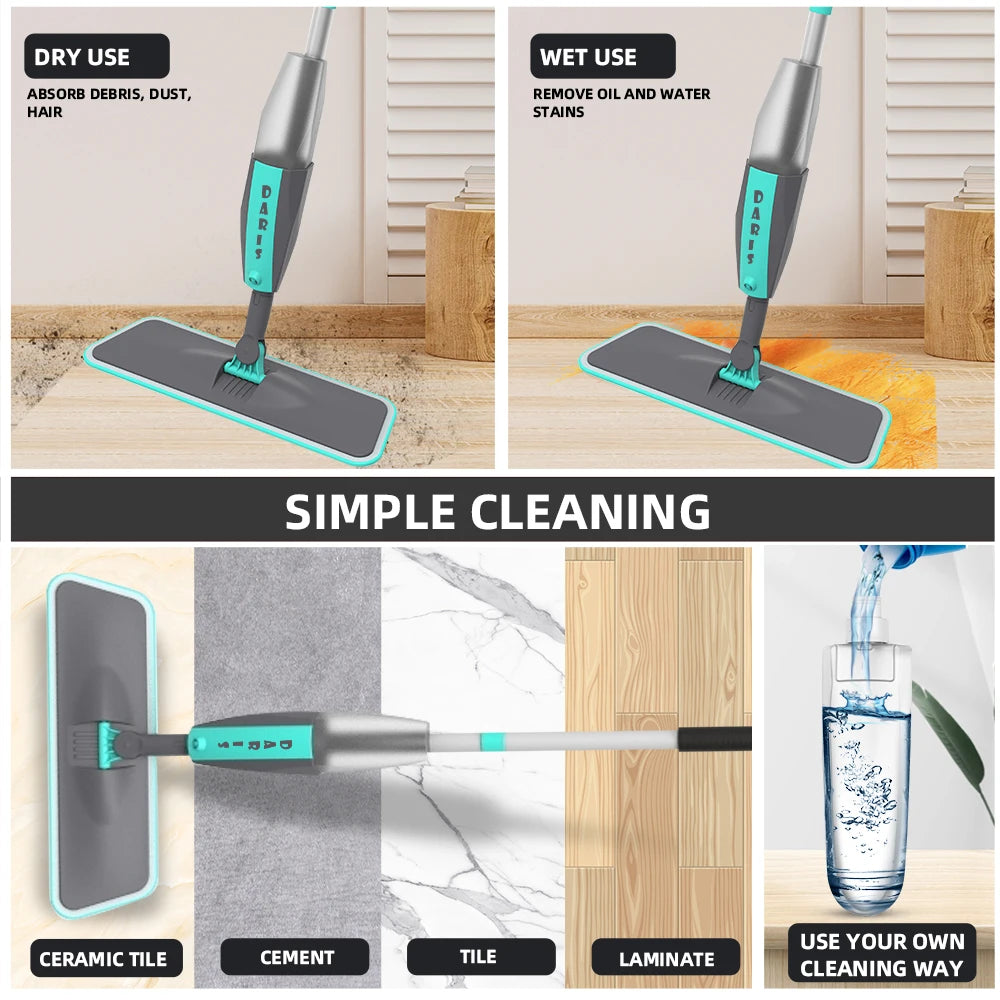 360° Rotation Magic Floor Cleaning Sweeper Broom: Flat Spray Mop with Microfiber Pads for Home Cleaning - Convenient Spin Mop Solution