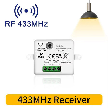 433MHz Wireless Relay Switch - 10A Remote Control Light Receiver with Wall Panel for LED Lamps 110V 220V