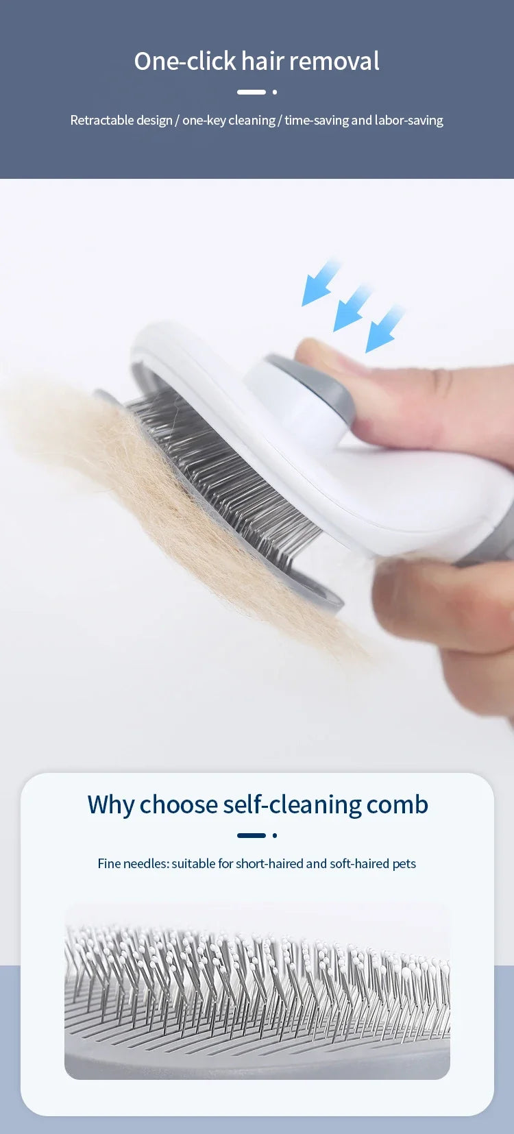 Pet Cat & Dog Hair Brush – Stainless Steel Grooming Comb for Long Hair Pets, Dog Cleaning & Care Accessories