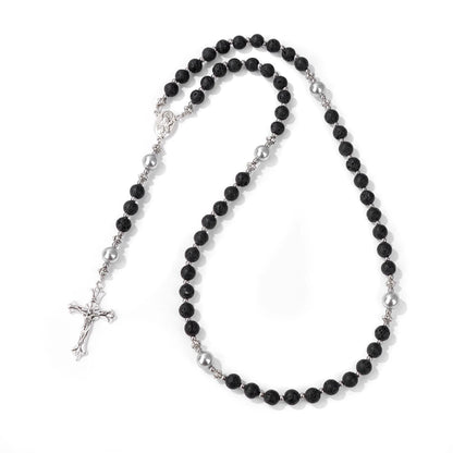 6mm Tiger Eye Rosary Beads Necklace – Catholic Jesus & Virgin Mary Pendant Long Knotted Chain Religious Jewelry for Men & Women
