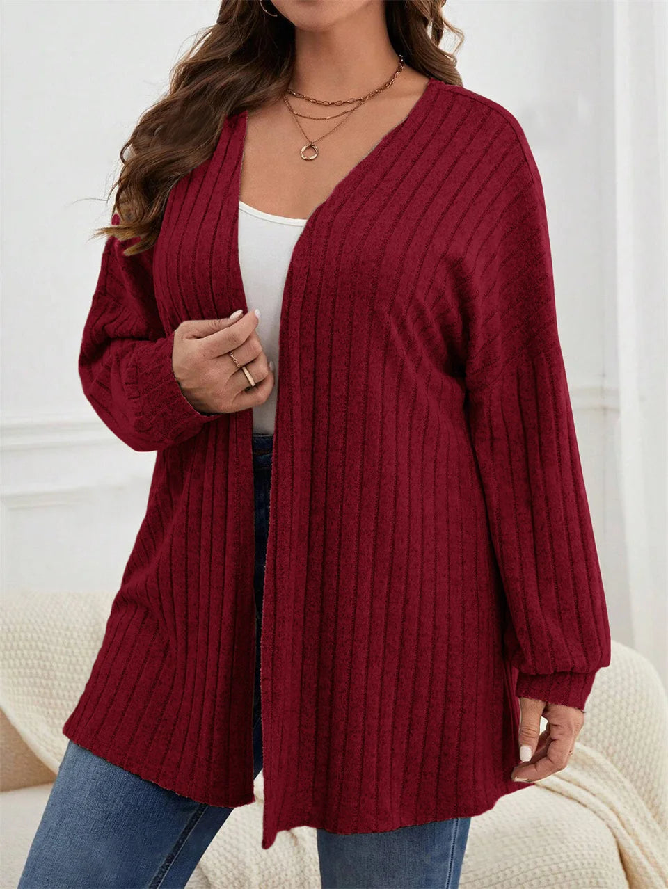 GIBSIE Plus Size Women's Autumn & Winter Solid Color Loose Cardigan – Casual Long-Sleeved Open Front Knitted Coat 2024